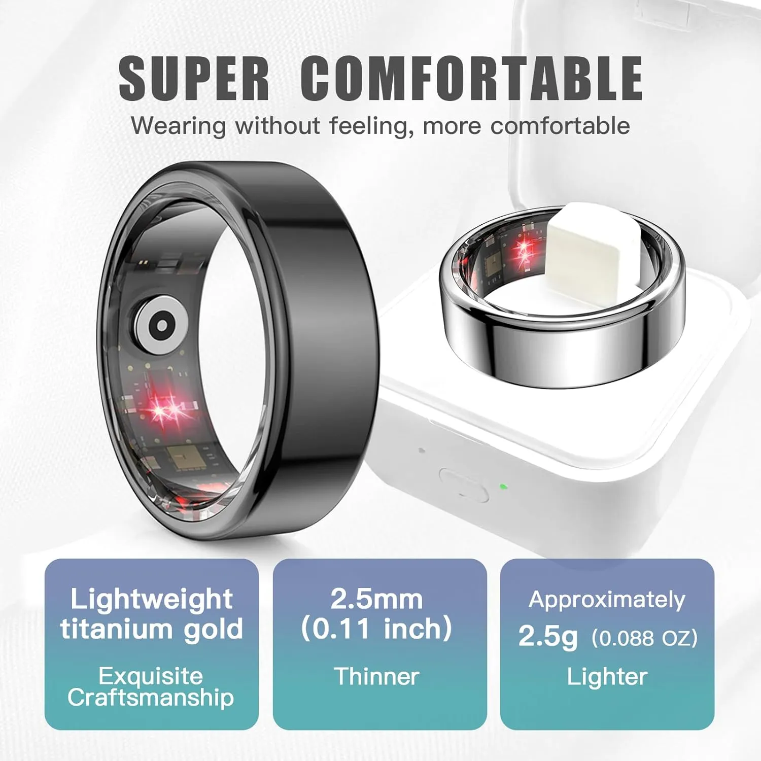 Smart Ring Health Tracker for Women Men, Sleep Tracker with Heart Rate and Blood Oxygen, Fitness Ring for Activity Monitoring, 15 Days Battery, No Subscription, Titanium Alloy (Silver, #9)