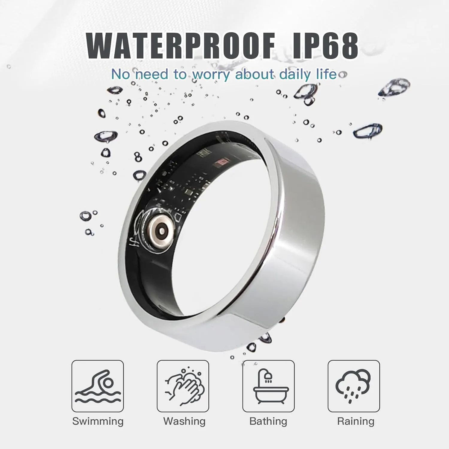 Smart Ring Health Tracker for Women Men, Sleep Tracker with Heart Rate and Blood Oxygen, Fitness Ring for Activity Monitoring, 15 Days Battery, No Subscription, Titanium Alloy (Silver, #9)