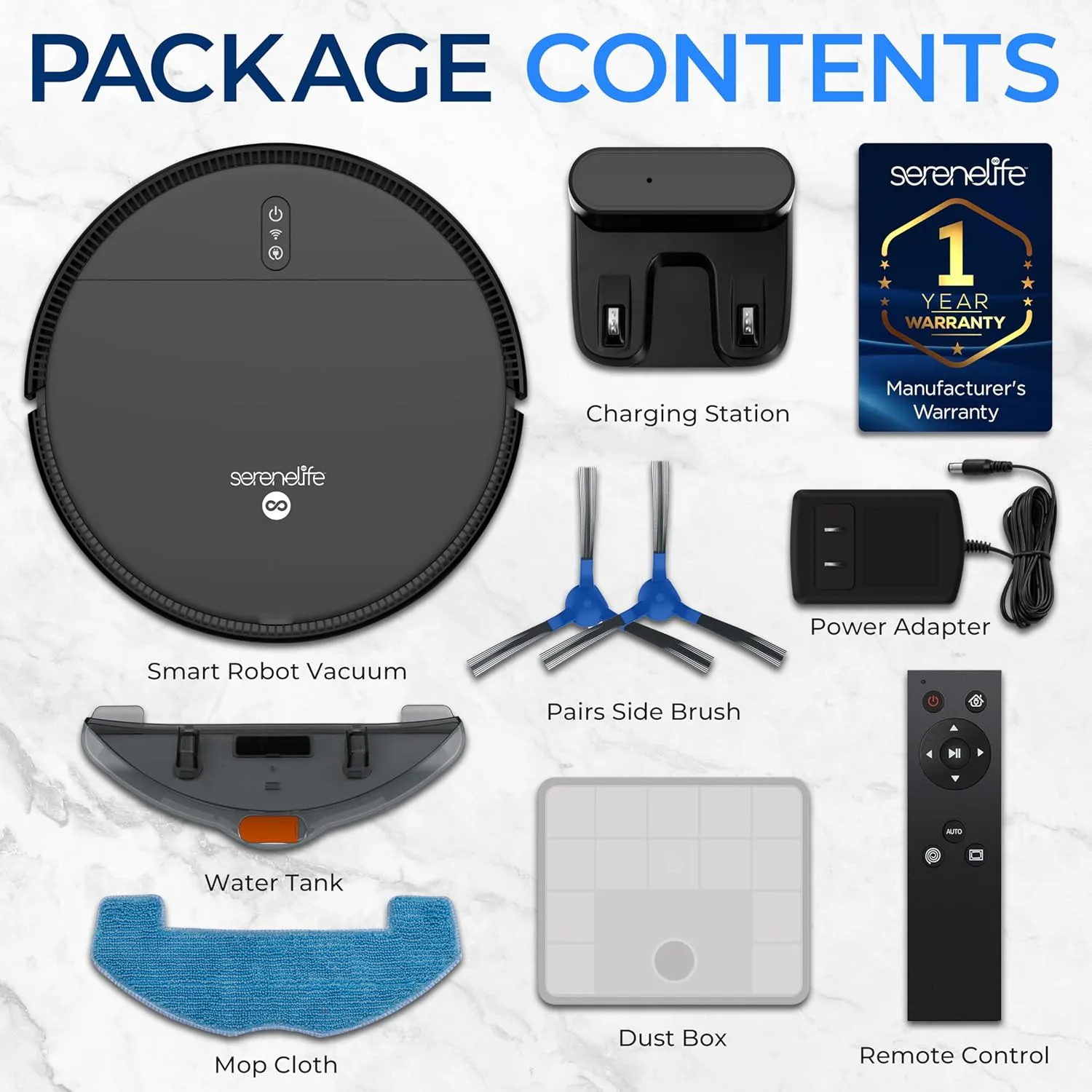 Smart Robot Vacuum and Mop Combo, App Control, 3 Cleaning Modes, Anti-Fall Sensors, Multi-Surface Cleaning, Self-Charging, 700Pa Suction Ideal for Pet Hair, Soft and Hard Floors, Black