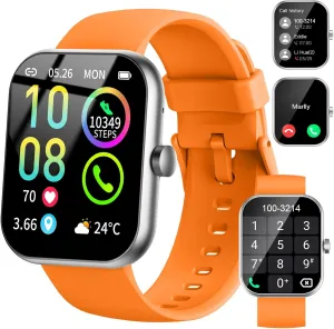 Smart Watch (Answer/Make Calls), 1.96"HD Smartwatch for Men Women 113  Sport, 2025 Fitness Activity Tracker with Heart Rate Monitor, Sleep Trackers, Pedometer, IP68 Waterproof for Android iOS Orange