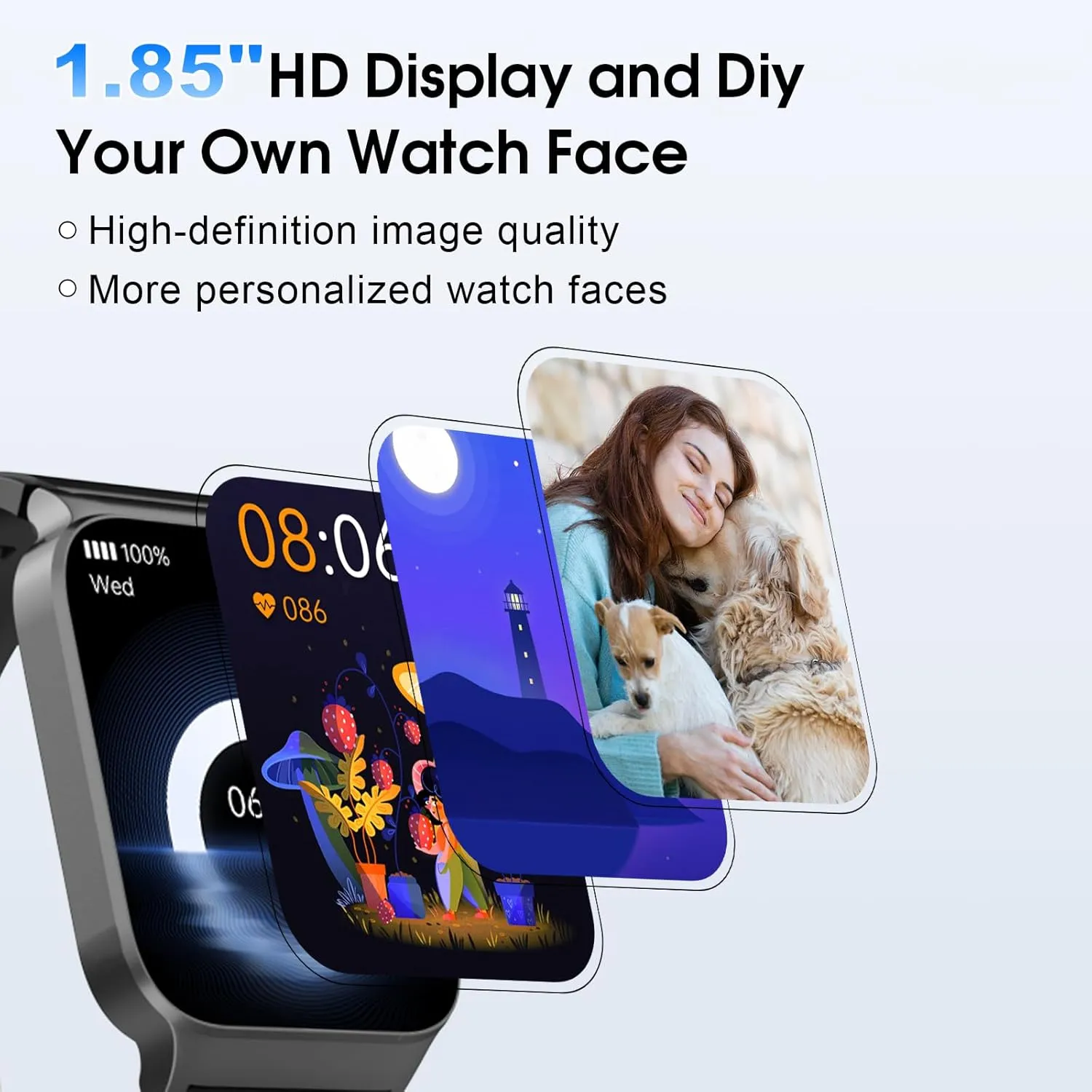 Smart Watch for Men Women Bluetooth Call, 1.85" HD Screen Smartwatch with Heart Rate/Sleep Monitor, 110  Sport Modes Activity Trackers IP68 Waterproof, Fitness Watch for Android iOS, Black