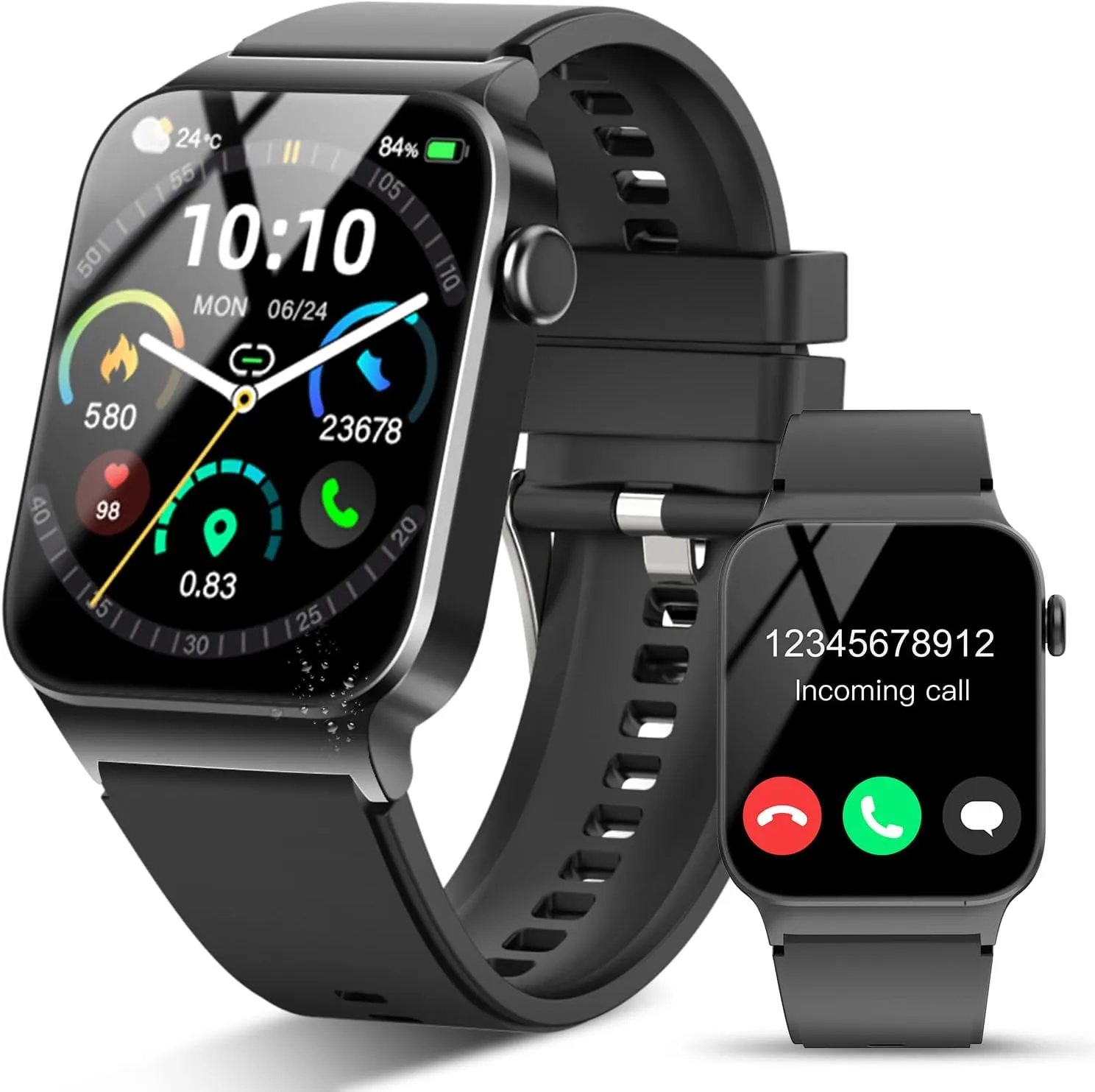 Smart Watch for Men Women Bluetooth Call, 1.85" HD Screen Smartwatch with Heart Rate/Sleep Monitor, 110  Sport Modes Activity Trackers IP68 Waterproof, Fitness Watch for Android iOS, Black