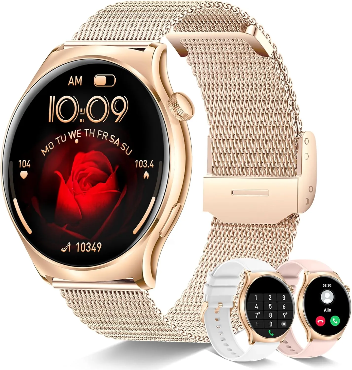 Smart Watch for Women (Answer/Make Calls), 1.43'' AMOLED Always On Display, Waterproof Smartwatch with 100  Sports Modes, Heart Rate Monitor, Fitness Watch for iPhone Android, Round(Rose Gold)