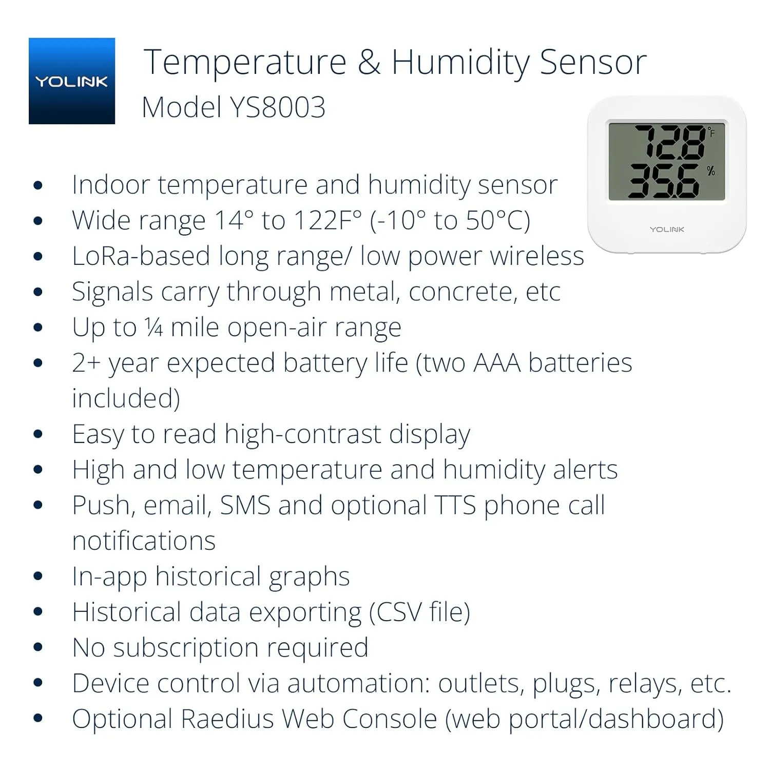 Smart Wireless Temperature Sensor/Humidity Sensor Wide Range (-22 to 158 Degrees) for Fridge Monitoring Pet Cage/Tank Monitoring, Smartphone Alerts, Compatible with Alexa IFTTT - Hub Included