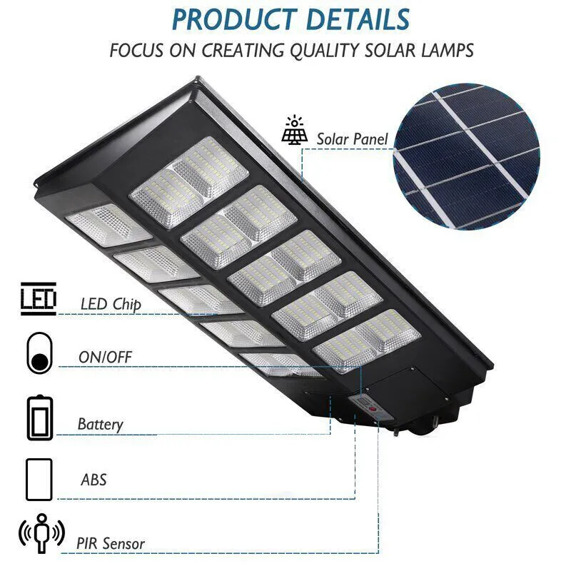 Solar-Powered Commercial Street Lights, 2000W, Motion Sensor, IP67