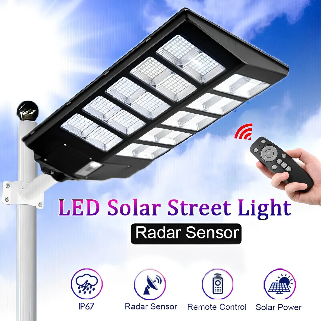 Solar-Powered Commercial Street Lights, 2000W, Motion Sensor, IP67