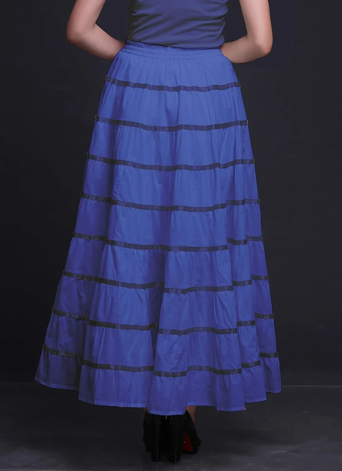 Solid Long Maxi Cotton Beach Wear Skirt for Women Elastic Waist Skirt Summer Wear