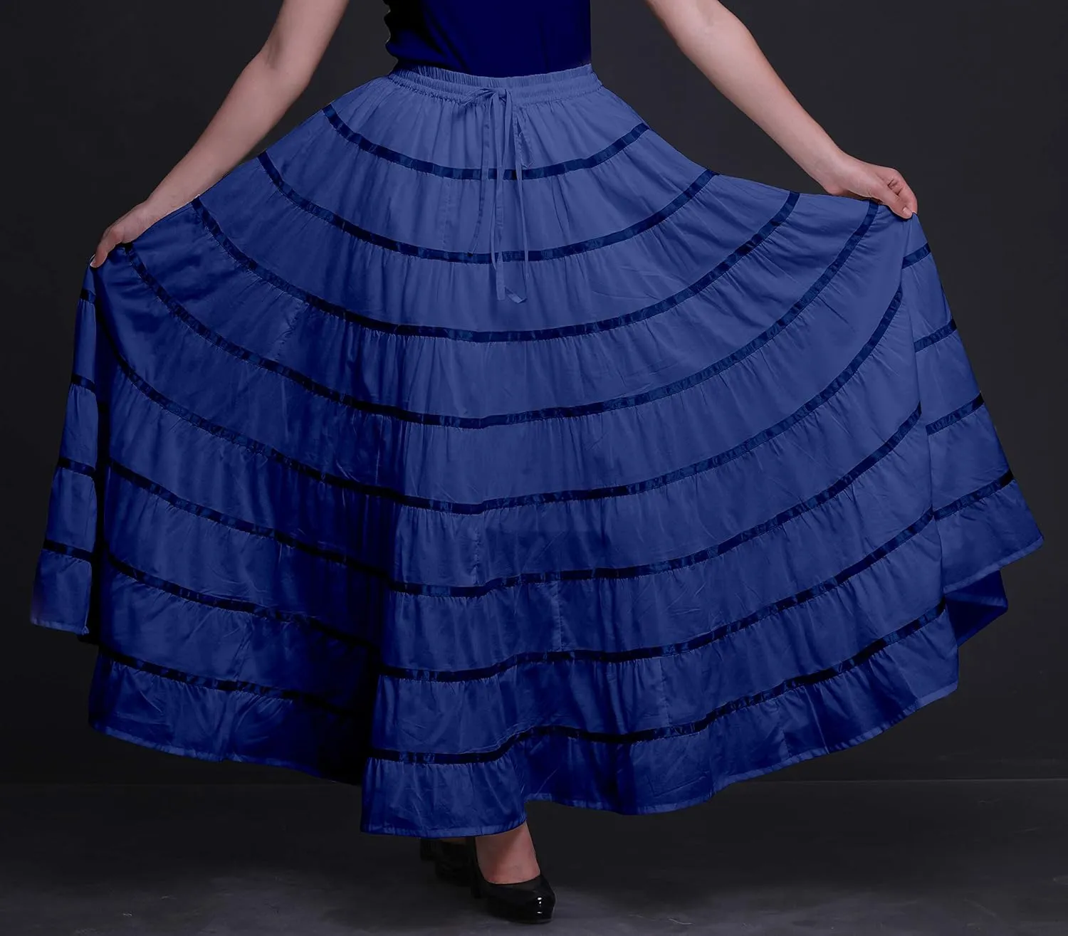Solid Long Maxi Cotton Beach Wear Skirt for Women Elastic Waist Skirt Summer Wear
