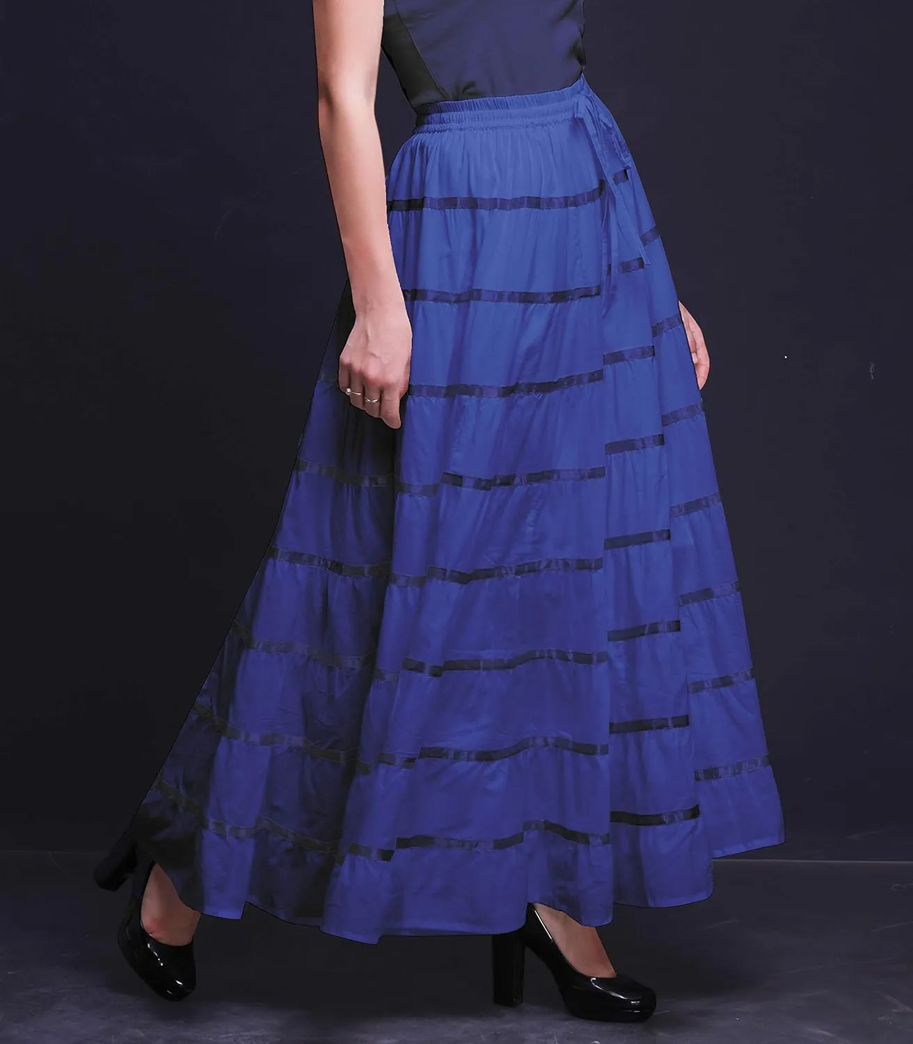 Solid Long Maxi Cotton Beach Wear Skirt for Women Elastic Waist Skirt Summer Wear