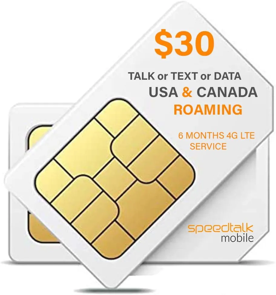 SpeedTalk Mobile $30 SIM Card for GSM GPS Tracking Kid Child Elderly Pet SmartWatch Car Tracker Devices Locators - 6 Months Service - USA Canada & Mexico Roaming