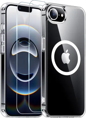 SPIDERCASE Designed for iPhone 16e Case,Crystal Clear with 2PCS Tempered Glass Screen Protector Anti-Fingerprint Anti-Scratch Phone Case for iPhone 16e 2025 6.1'', Clear