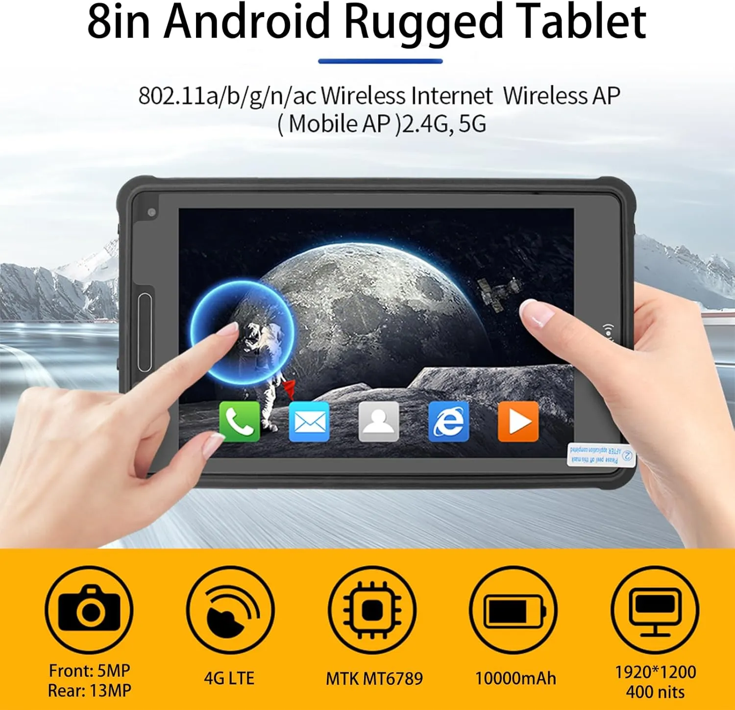 ST8-A7 Rugged Tablet, 8 inch Android 13 Industrial Tablet MTK MT6789, 6GB 128GB, IP65 Waterproof, 10000mAh, 4G LTE/WiFi/BT 5.0/NFC/GPS (8 256G, Standard Edition)