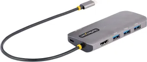 StarTech.com USB C Multiport Adapter, 4K 60Hz HDMI Video, 3 Port 5Gbps USB Hub, 100W Power Delivery Pass-Through, GbE, 12"/30cm Cable, Mini Travel Dock, Laptop Docking Station (127B-USBC-MULTIPORT)