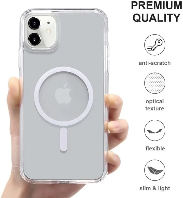 Strong Magnetic Clear for iPhone 11 Case [Compatible with MagSafe] [Military Grade Drop Tested] Shockproof Protective Slim Thin Phone Cover 6.1 Inch Clear
