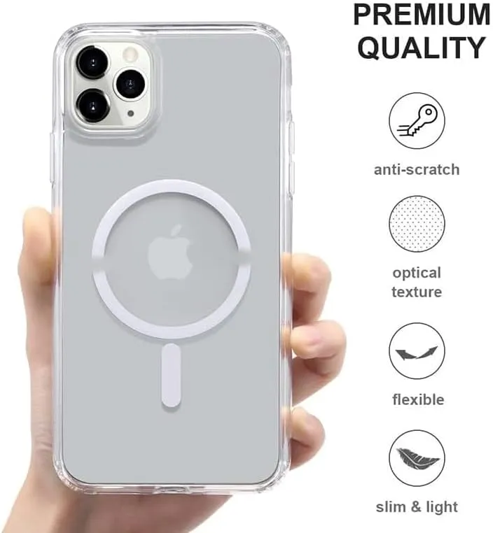 Strong Magnetic Clear for iPhone 11 Pro Max Case [Compatible with MagSafe] [Military Grade Drop Tested] Shockproof Protective Slim Thin Phone Cover 6.5 Inch Clear