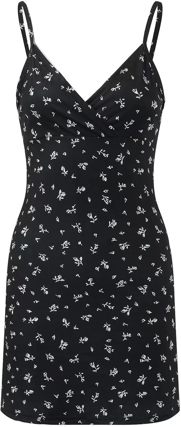 Summer Dresses for Women 2025 Boho Sexy Sleeveless Floral Print Tie Shoulder Cami Mini Dress A Line V-Neck Short Dresses
