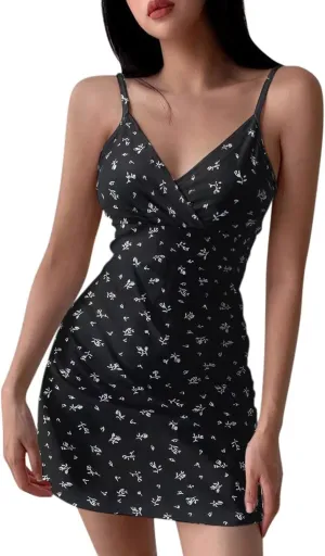 Summer Dresses for Women 2025 Boho Sexy Sleeveless Floral Print Tie Shoulder Cami Mini Dress A Line V-Neck Short Dresses