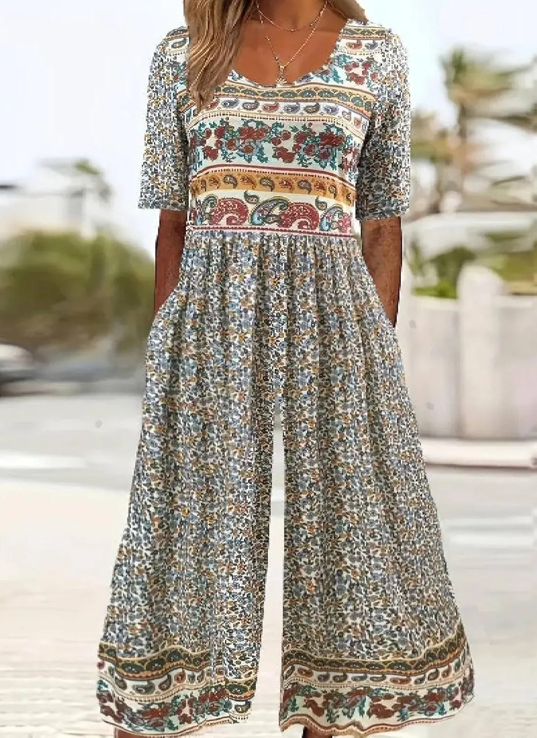 Summer Jumpsuits for Women Dressy 2025 V Neck Short Sleeve Wide Leg Pants Rompers Elegant Casual One Piece Outfits