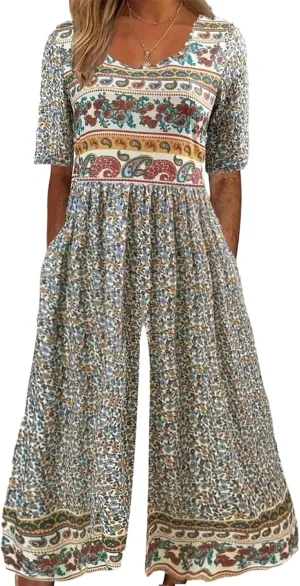 Summer Jumpsuits for Women Dressy 2025 V Neck Short Sleeve Wide Leg Pants Rompers Elegant Casual One Piece Outfits