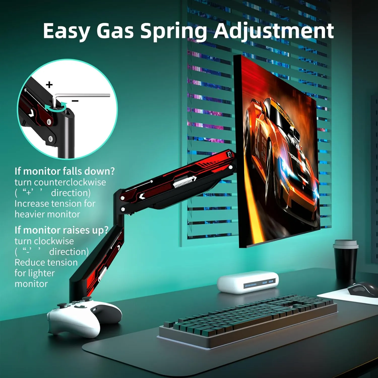 Suptek Monitor Mount Gas Spring Arm Desk Mount Stand - Fully Adjustable, Fits 32 inch Monitors, Weight Capacity up to 22 lbs (MD8WR)