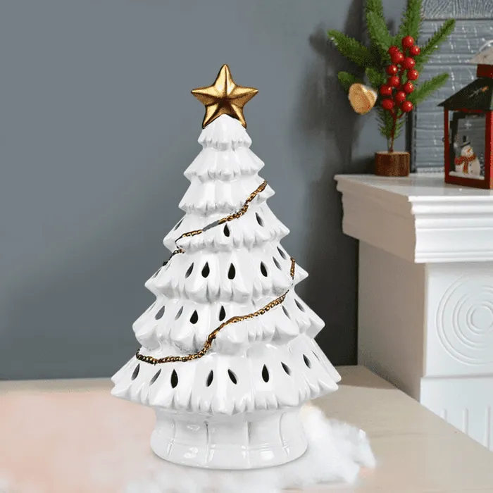 Tabletop Pre Lit Ceramic Christmas Tree With Lights