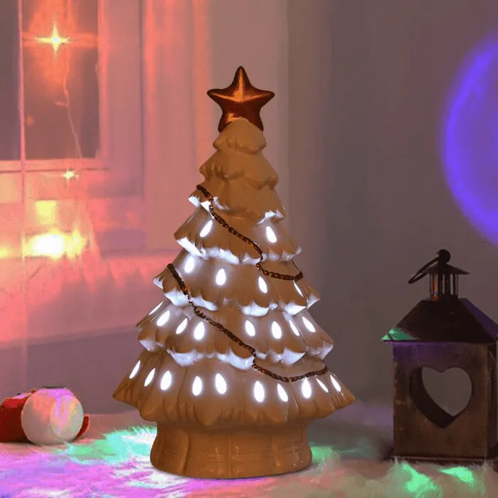 Tabletop Pre Lit Ceramic Christmas Tree With Lights