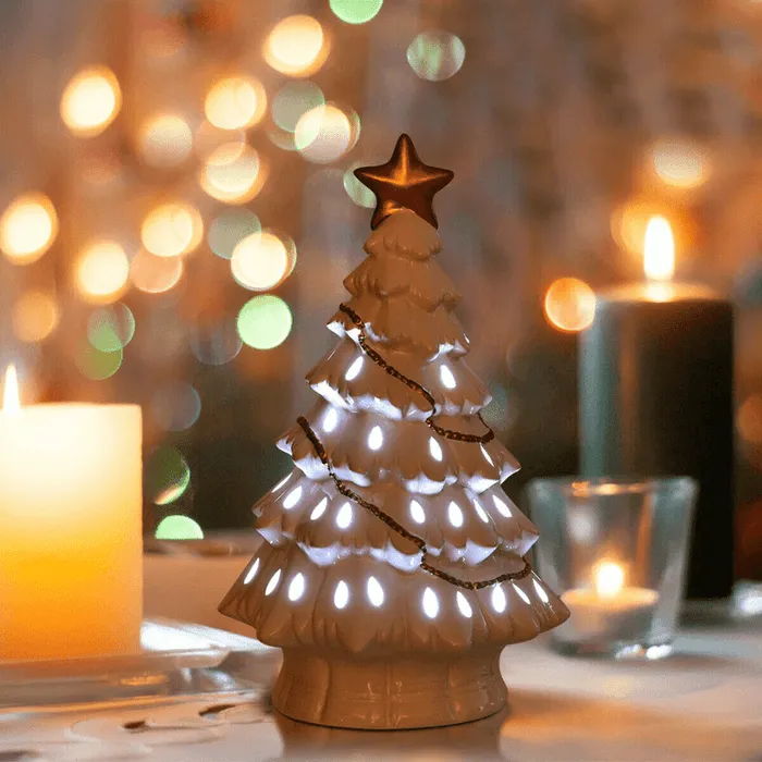 Tabletop Pre Lit Ceramic Christmas Tree With Lights