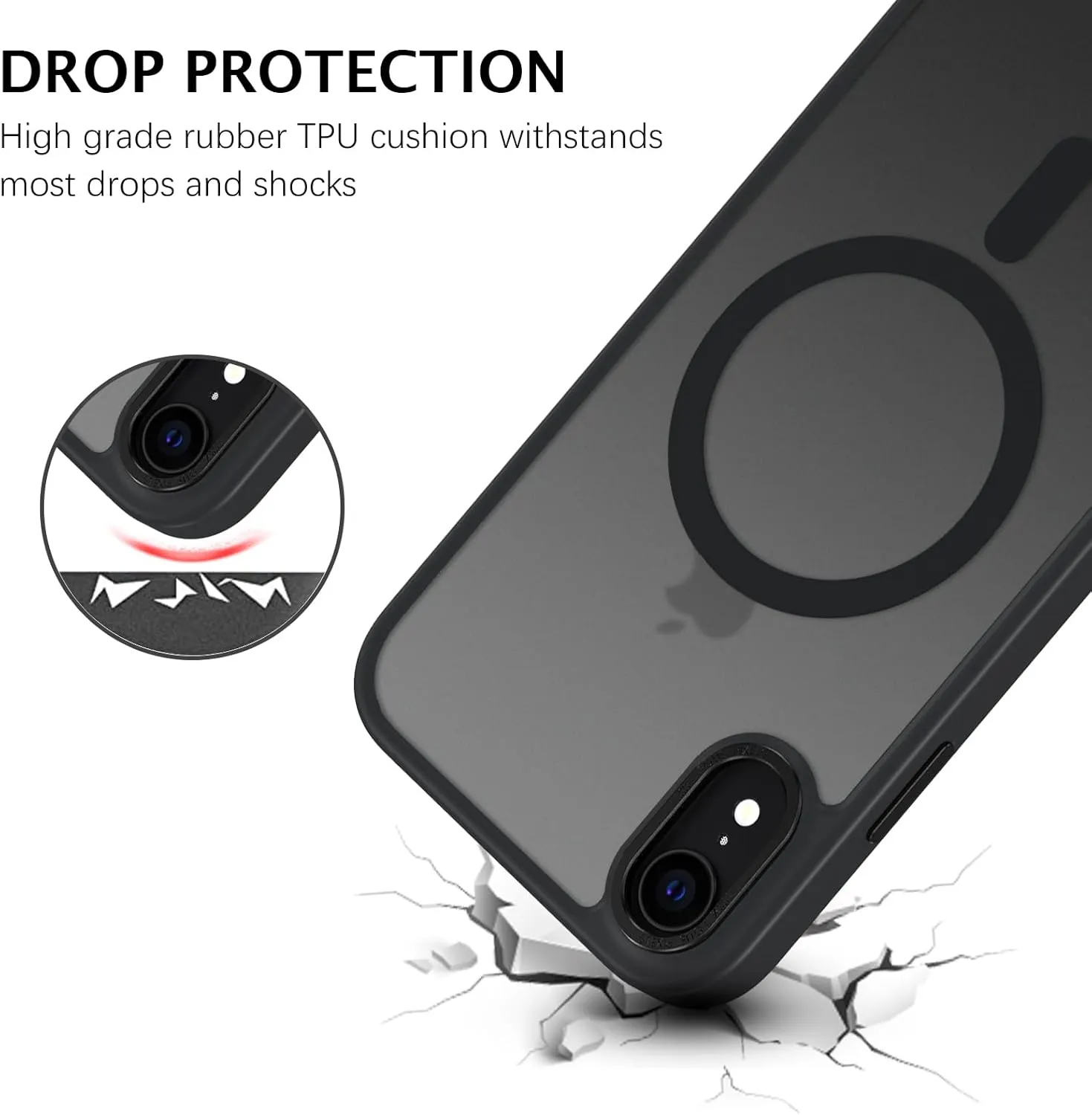 Telaso for iPhone XR Phone Case, iPhone XR Phone Case Compatible with Magsafe Translucent Matte Back Soft TPU Bumper Military Grade Protective Magnetic Case for Men Women, Black