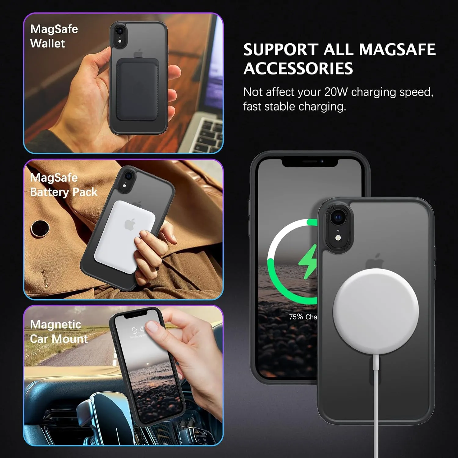 Telaso for iPhone XR Phone Case, iPhone XR Phone Case Compatible with Magsafe Translucent Matte Back Soft TPU Bumper Military Grade Protective Magnetic Case for Men Women, Black