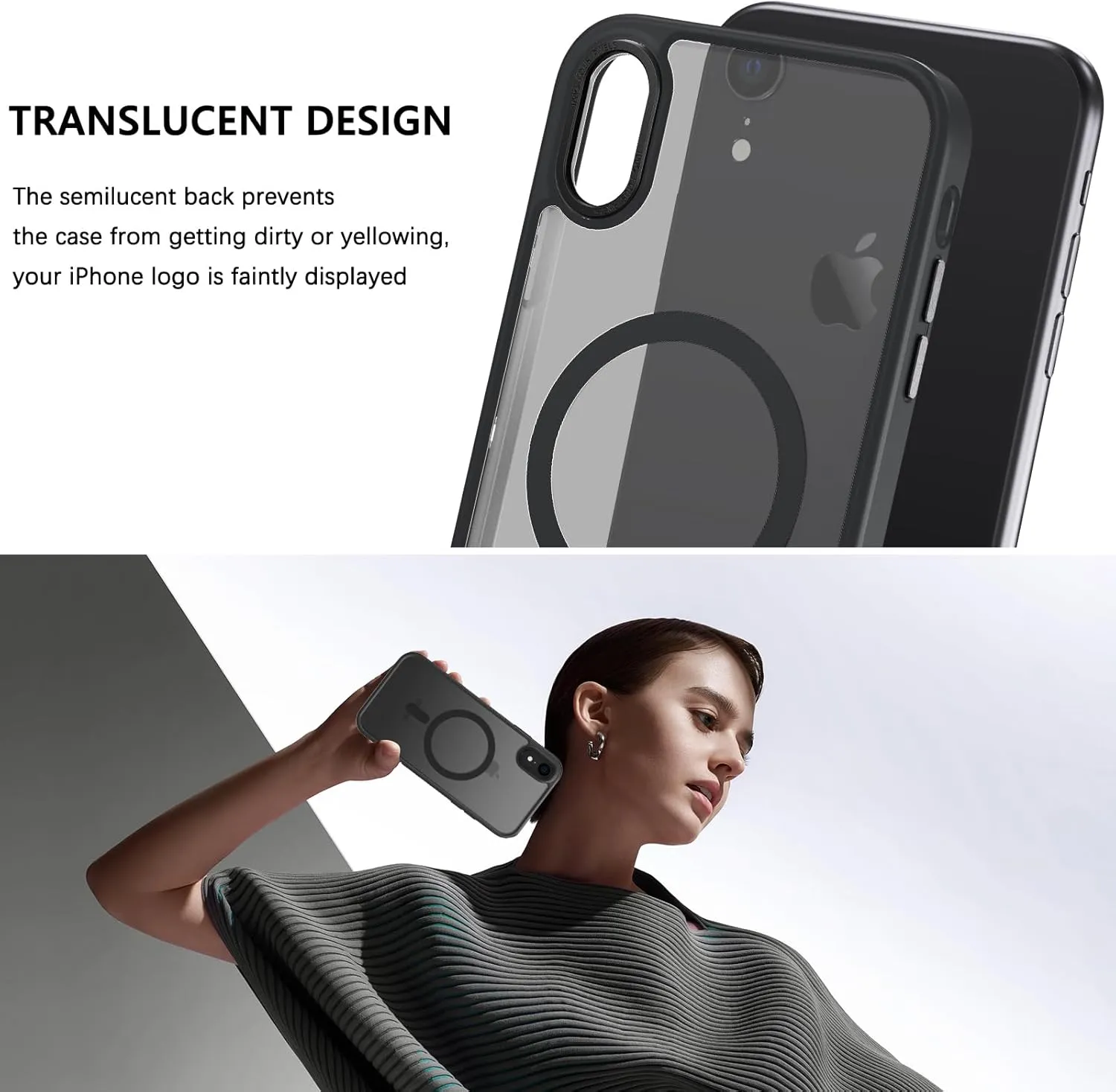 Telaso for iPhone XR Phone Case, iPhone XR Phone Case Compatible with Magsafe Translucent Matte Back Soft TPU Bumper Military Grade Protective Magnetic Case for Men Women, Black