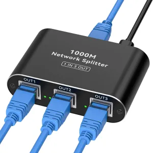 THXCDBID Ethernet Splitter 1 to 3 High Speed LAN Splitter 1000Mbps Gigabit RJ45 Ethernet Switch with USB C Power Cable for Cat5/5e/6/7/8 Cable