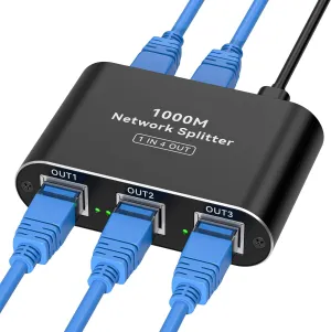 THXCDBID Ethernet Splitter 1 to 4 1000Mbps LAN Splitter Network Switch Ethernet Switch Suitable for Cat6/7/8 Cable with USB C Power