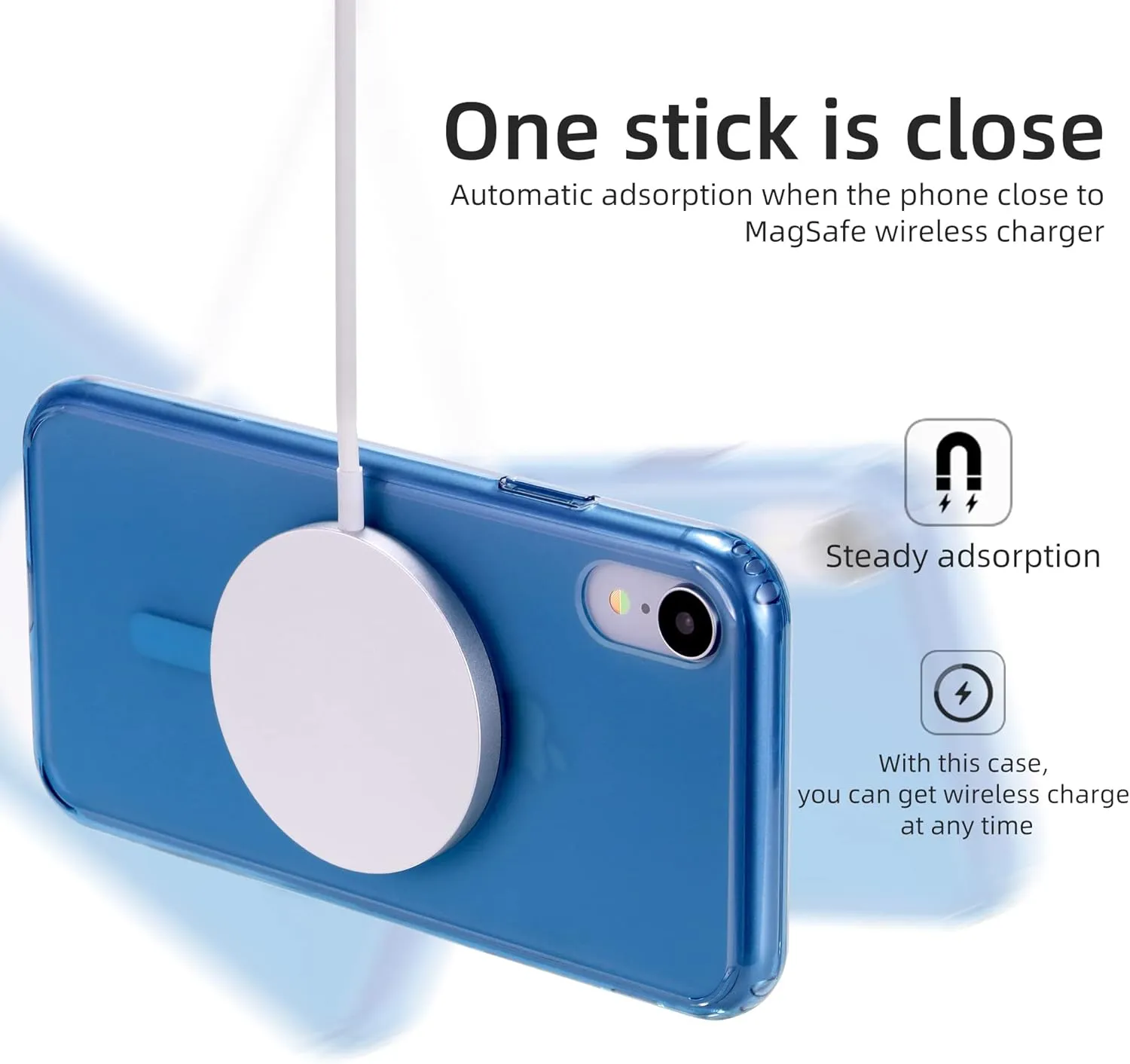 Translucent Magnetic Phone Case for iPhone XR with MagSafe Wireless Charging Anti-Yellow Anti-Fingerprint Shockproof Protective Case for iPhone XR(6.1") Black (Blue)