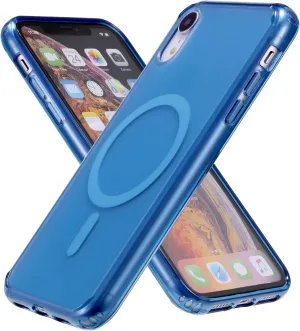 Translucent Magnetic Phone Case for iPhone XR with MagSafe Wireless Charging Anti-Yellow Anti-Fingerprint Shockproof Protective Case for iPhone XR(6.1") Black (Blue)