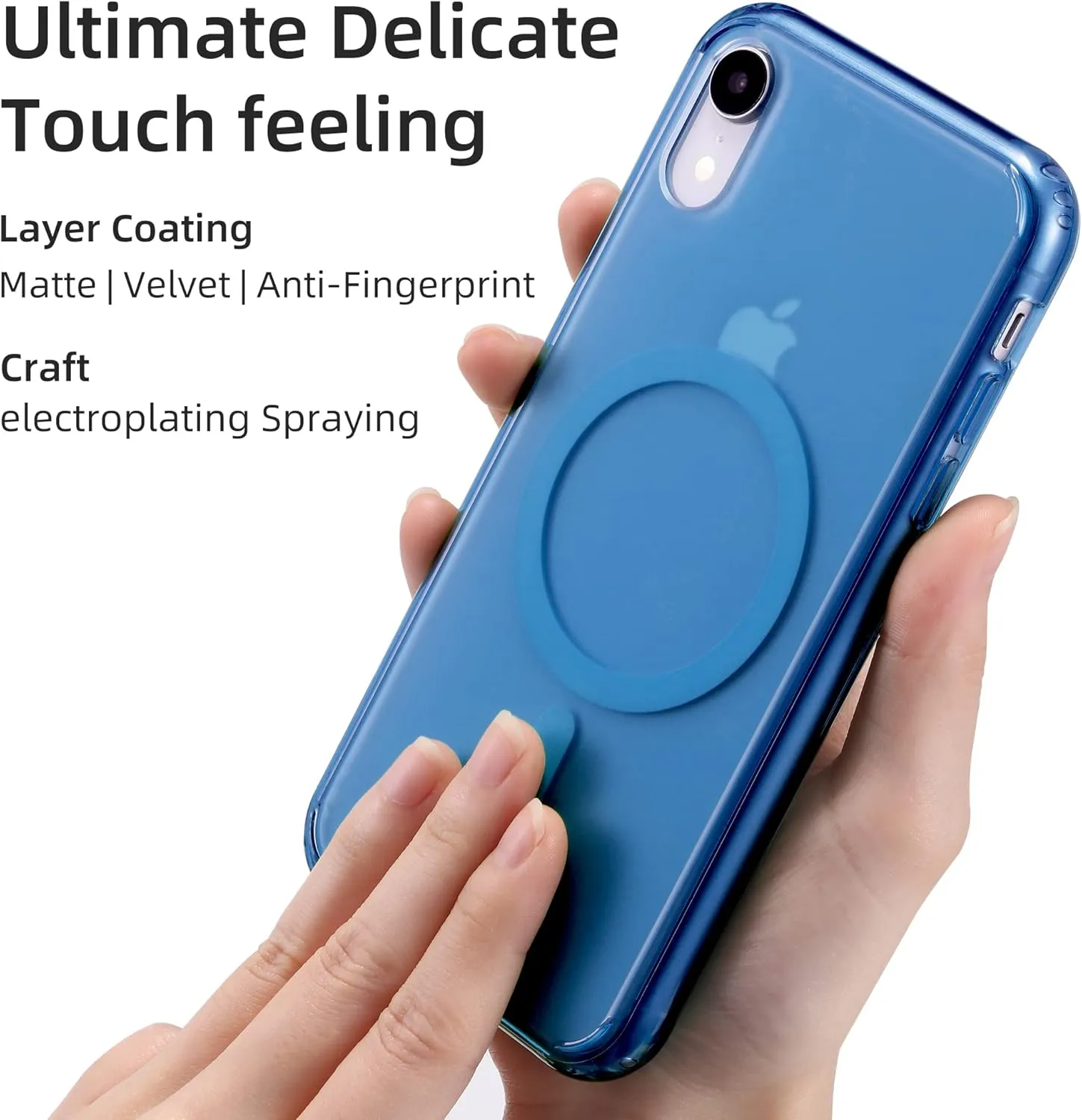 Translucent Magnetic Phone Case for iPhone XR with MagSafe Wireless Charging Anti-Yellow Anti-Fingerprint Shockproof Protective Case for iPhone XR(6.1") Black (Blue)