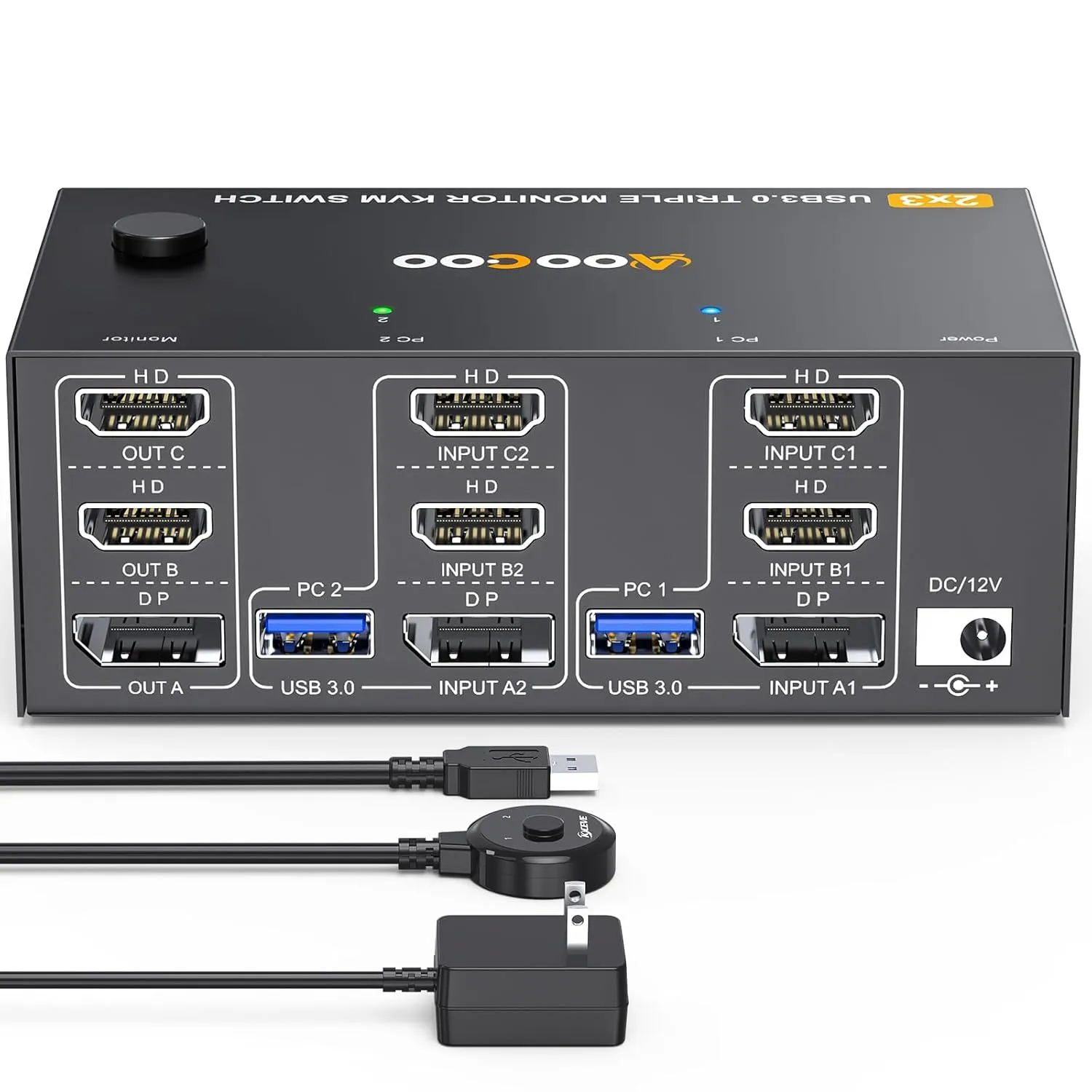 Triple Monitor KVM Switch 8K@60Hz 4K@144Hz HDMI DP USB 3.0 Switch Extended Display 3 Monitors 2 Computers KVM with USB 3.0 Cables Wired Controller