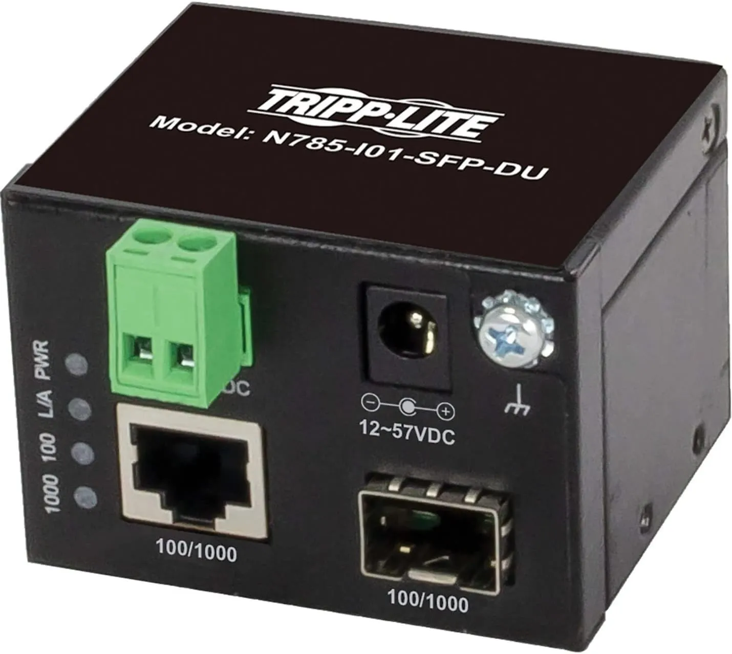 Tripp Lite Industrial Heavy-Duty Network Copper Ethernet to Fiber Optic Unmanaged SFP Transceiver Media Converter Extender, SFP to RJ45, 10/100/1000 Mbps, DC Power, 2-Year Warranty (N785-I01-SFP-DU)