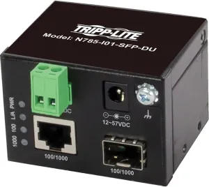 Tripp Lite Industrial Heavy-Duty Network Copper Ethernet to Fiber Optic Unmanaged SFP Transceiver Media Converter Extender, SFP to RJ45, 10/100/1000 Mbps, DC Power, 2-Year Warranty (N785-I01-SFP-DU)