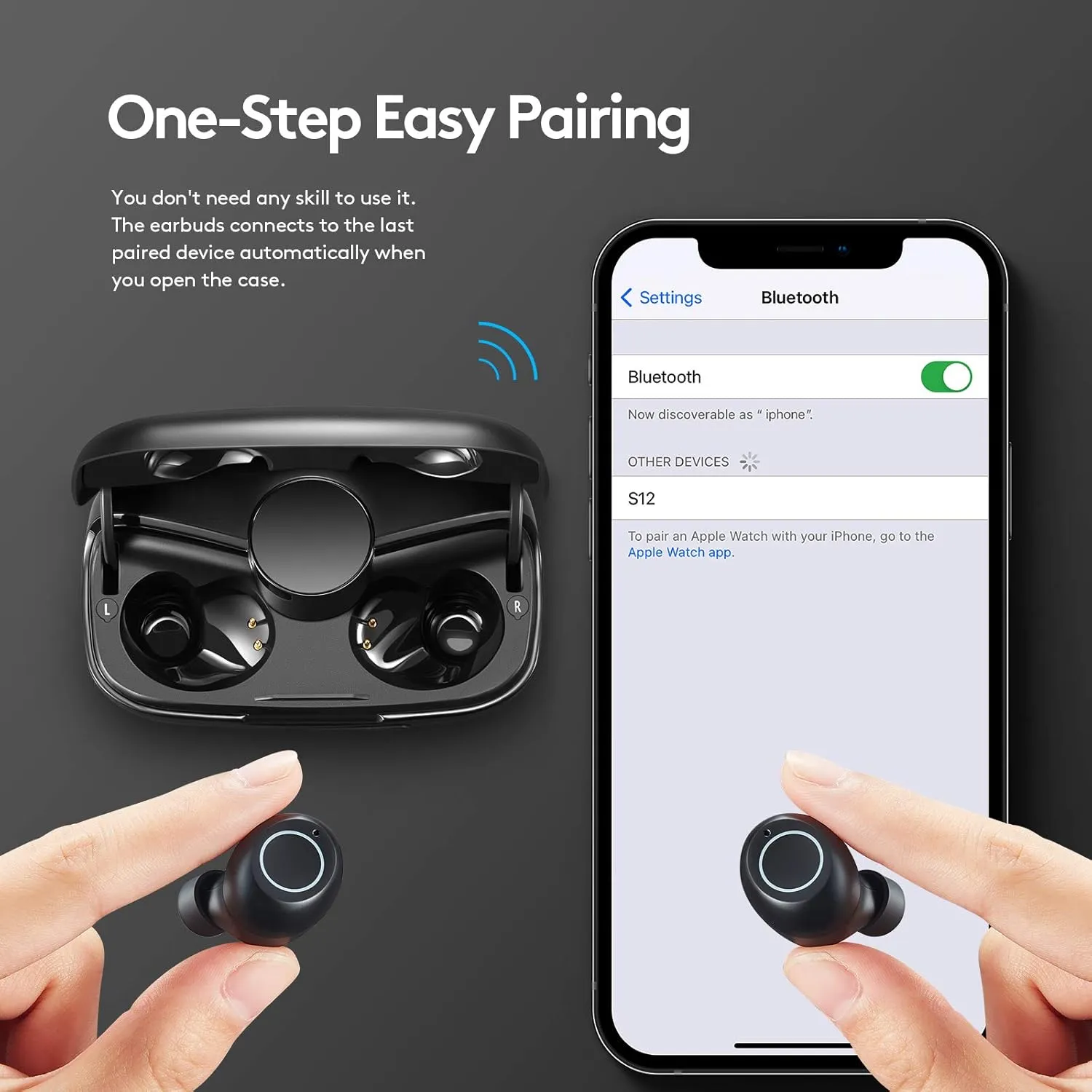 True Wireless Earbuds Bluetooth Headphones, IPX6 Waterproof Touch Control Earphone, CVC8.0 Noise Reduction for Clear Call, HiFi Stereo Deep Bass Audio in-Ear Headset w/Mic for Sports