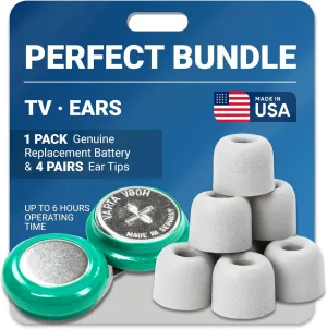 TV  EARS Replacement Ear Tips and Battery Bundle - Includes 4 Pairs of Ear Tips and 1 Rechargeable Battery for Original & Digital Headsets - Genuine Accessories for Reliable Audio Performance