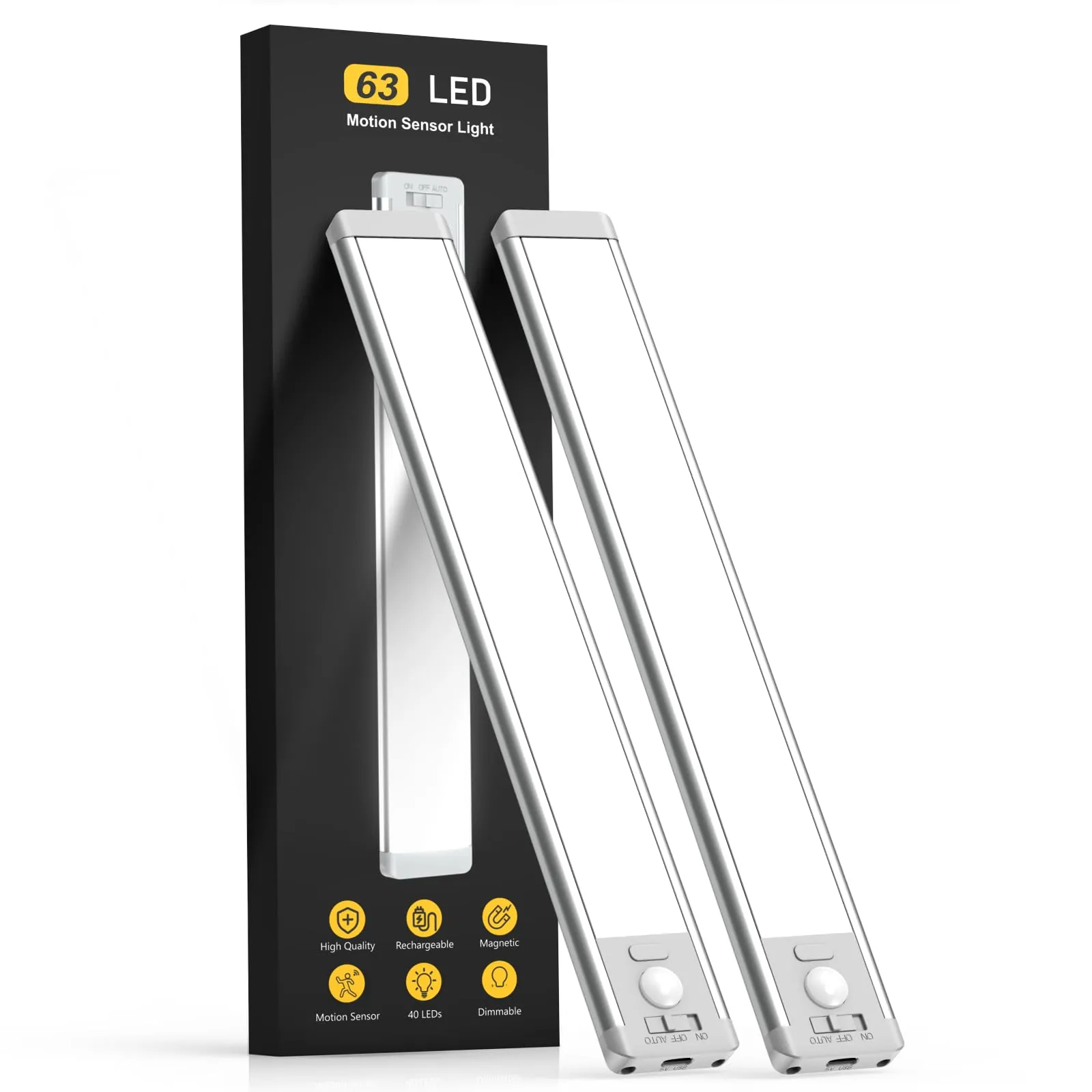 Under Cabinet Lights,40 LED Rechargeable Battery Operated Motion Sensor Light Indoor, 2 Pack Magnetic Dimmable Closet Lights, Wireless Under Counter Lights for Kitchen, Stairs