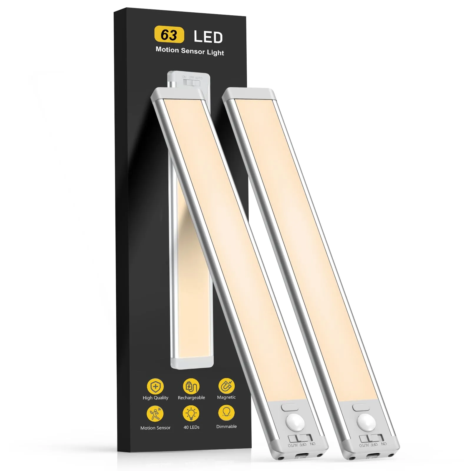 Under Cabinet Lights,40 LED Rechargeable Battery Operated Motion Sensor Light Indoor, 2 Pack Magnetic Dimmable Closet Lights, Wireless Under Counter Lights for Kitchen, Stairs