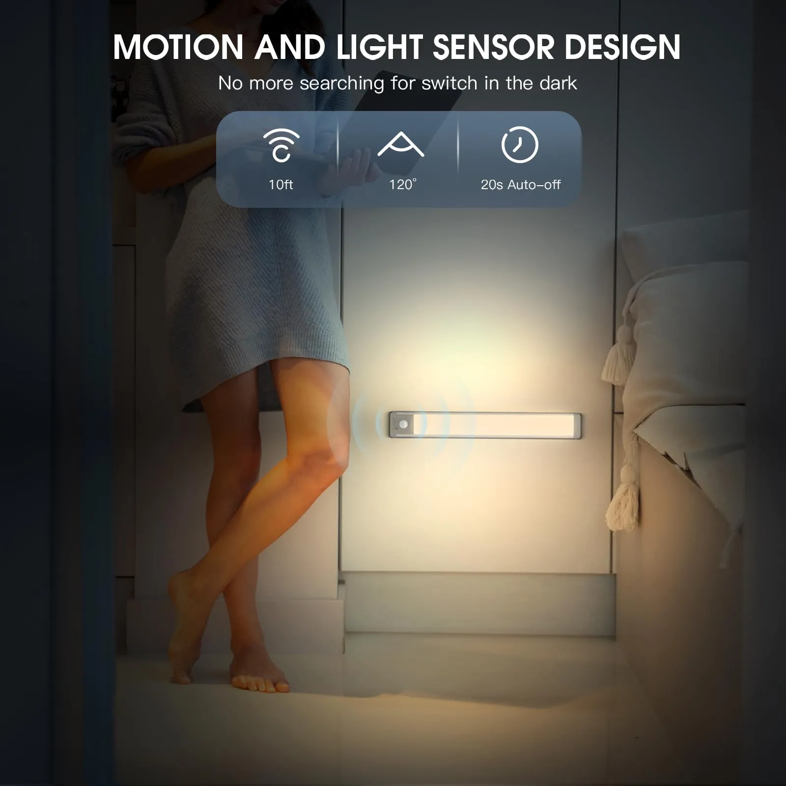 Under Cabinet Lights,40 LED Rechargeable Battery Operated Motion Sensor Light Indoor, 2 Pack Magnetic Dimmable Closet Lights, Wireless Under Counter Lights for Kitchen, Stairs