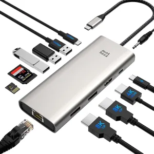 USB C Docking Station, Minthouz 12-in-1 Laptop Docking Station Dual Monitor with 8K DP*2,4K HDMI,100W PD in, USB3.1 Ports, 2.5G Ethernet,Audio and SD/TF Slots,for MacBook/Dell/HP/XPS and More