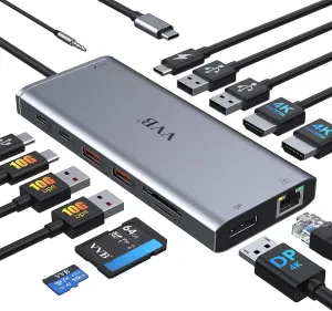 USB C Laptop Docking Station Dual Monitor HDMI for Dell/Lenovo/HP Laptop 14 in 1 USB C Hub Multiport Adapter Dongle Dock USB C to 2 HDMI 4K DisplayPort Ethernet 4USB 2USB C 100W PD Charger SD/TF Audio