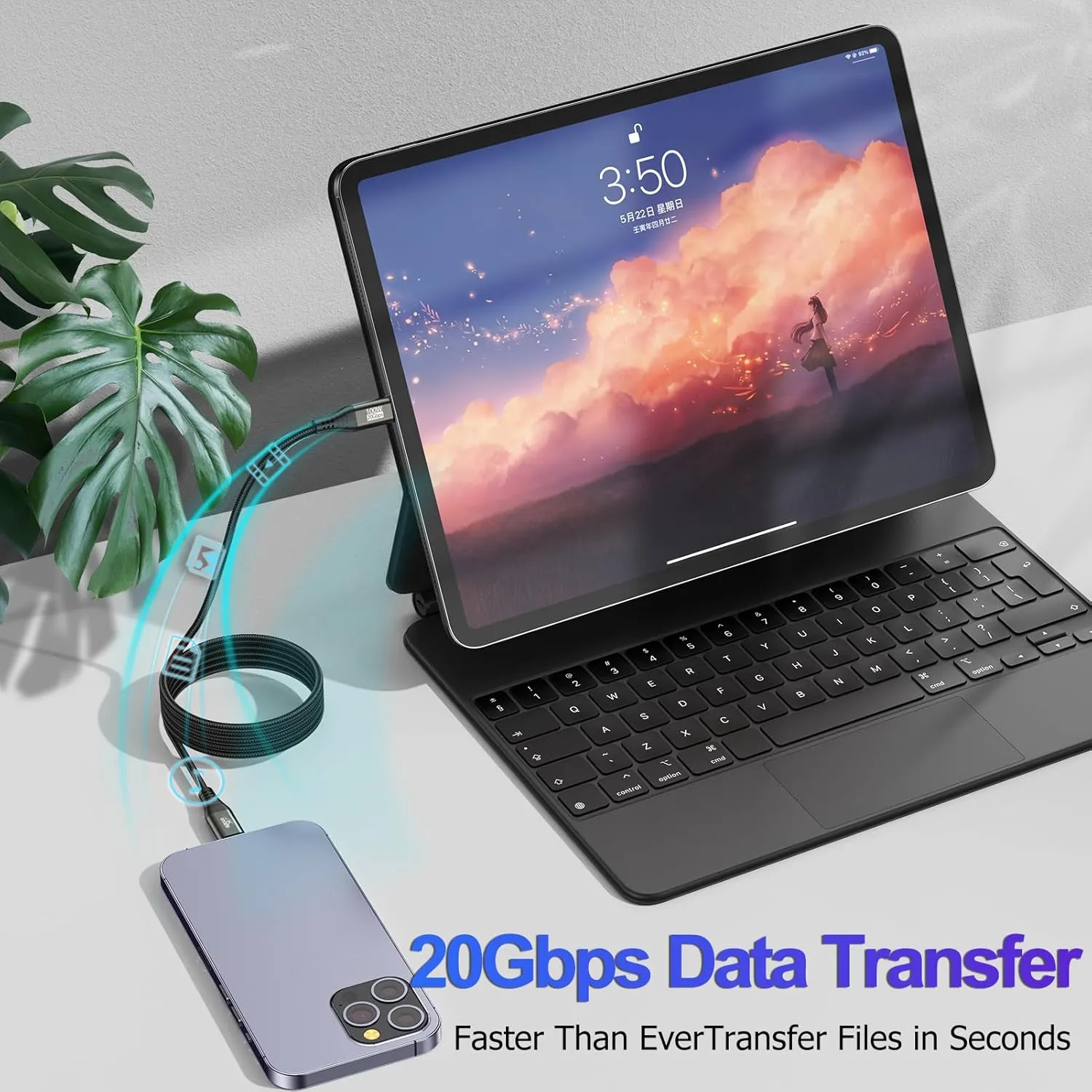 USB C Monitor Display Cable 10FT, USBC Video Cord 4K@60Hz, USB C 3.2 Gen 2X2 Data Cable 20Gbps, USBC 100W Fast Charging for VR,Smartphone,Laptop,iPad, ARZOPA,KYY, Portable Monitor, LG