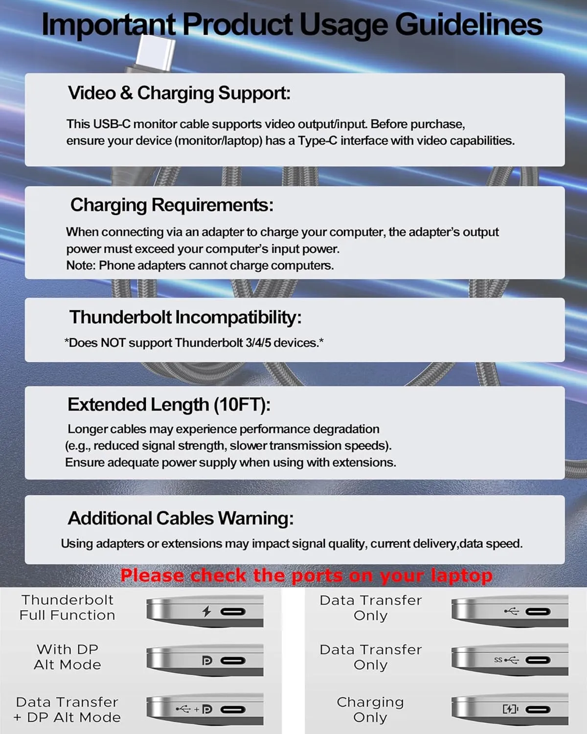 USB C Monitor Display Cable 10FT, USBC Video Cord 4K@60Hz, USB C 3.2 Gen 2X2 Data Cable 20Gbps, USBC 100W Fast Charging for VR,Smartphone,Laptop,iPad, ARZOPA,KYY, Portable Monitor, LG