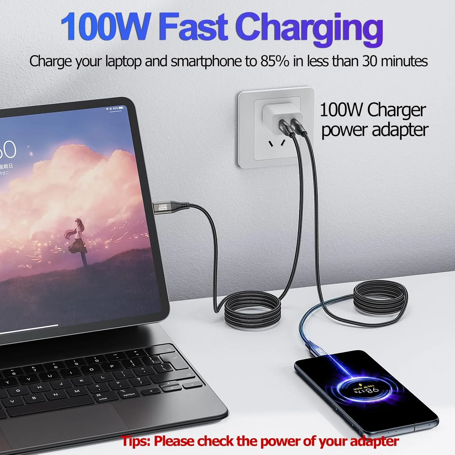 USB C Monitor Display Cable 10FT, USBC Video Cord 4K@60Hz, USB C 3.2 Gen 2X2 Data Cable 20Gbps, USBC 100W Fast Charging for VR,Smartphone,Laptop,iPad, ARZOPA,KYY, Portable Monitor, LG