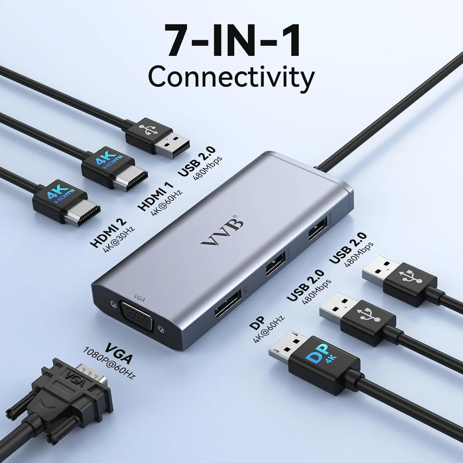 USB C to Dual HDMI Adapter,USB C Docking Station Dual Monitor Adapter for Dell/HP/Lenovo Laptop,iPhone 15,USB C Hub Dongle Multi Monitors Adapter with 2 HDMI Ports Displayport DP Port VGA 3 USB