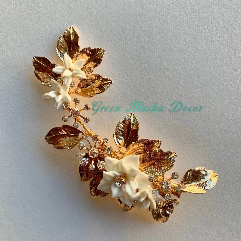 V141. gold white clay flowers hair comb hair pins for wedding brides bridesmaids